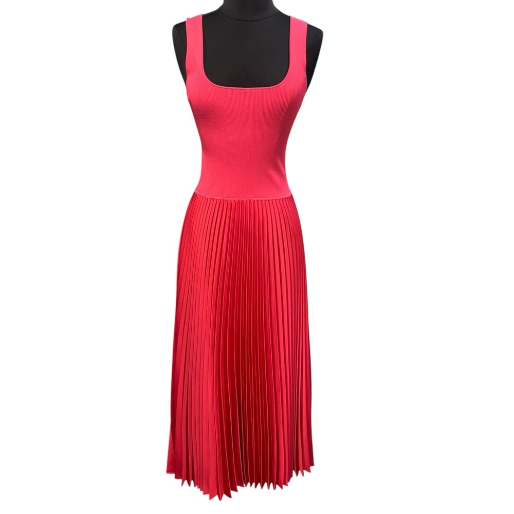 NEW Theory Square Neck Ribbed Sleeveless A Line MIDI Dress size Small Watermelon - Picture 6 of 14